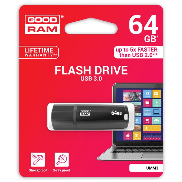 Goodram USB flash disk USB 3.0 3.2 Gen 1 64GB UMM3 czarny UMM3 0640K0R11 USB A z osłoną