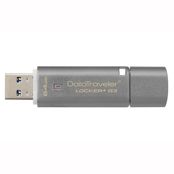Kingston USB flash disk USB 3.0 3.2 Gen 1 64GB Data Traveler Locker+ G3 srebrny DTLPG3 64GB USB A z osłoną - obrazek 2