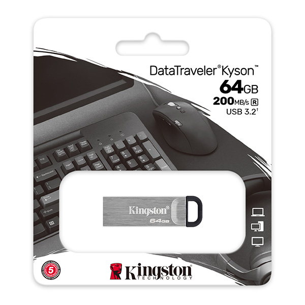 Kingston USB flash disk USB 3.0 3.2 Gen 1 64GB DataTravelerR Kyson srebrny DTKN 64GB USB A z oczkiem na brelok