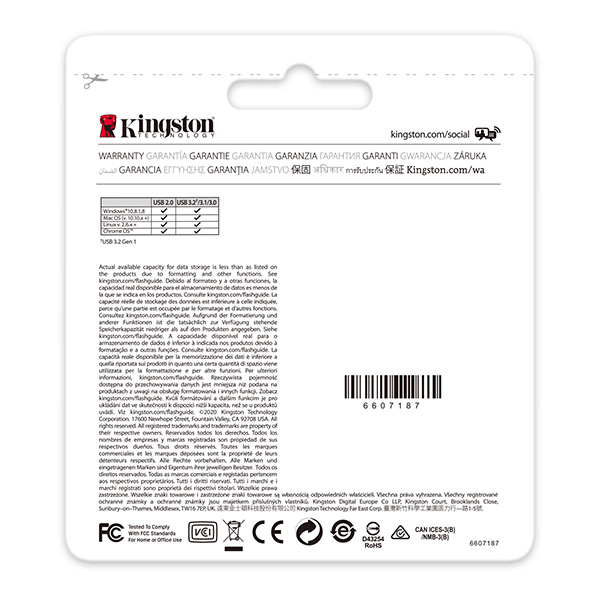 Kingston USB flash disk USB 3.0 3.2 Gen 1 64GB DataTravelerR Kyson srebrny DTKN 64GB USB A z oczkiem na brelok - obrazek 5