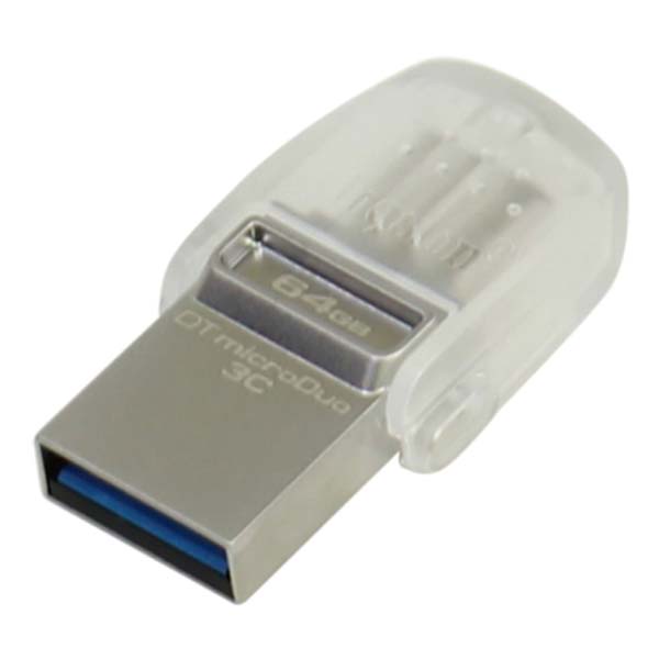 Kingston USB flash disk OTG USB 3.0 3.2 Gen 1 64GB DataTraveler microDuo 3C srebrny DTDUO3C 64GB USB A USB C z osłoną - obrazek 3