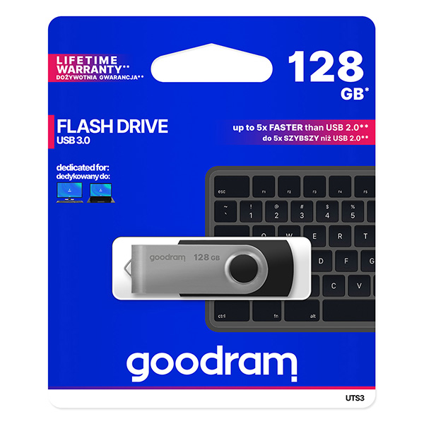 Goodram USB flash disk USB 3.0 3.2 Gen 1 128GB UTS3 czarny UTS3 1280K0R11 USB A