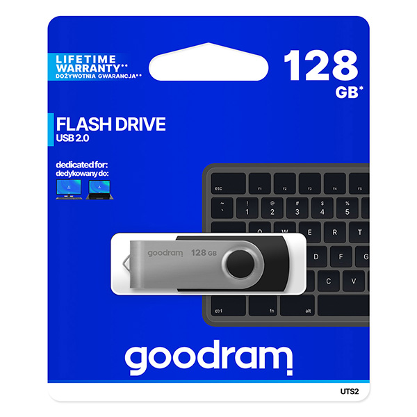 Goodram USB flash disk USB 2.0 128GB UTS2 czarny UTS2 1280K0R11 USB A z obrotową osłoną