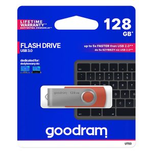 Goodram USB flash disk USB 3.0 3.2 Gen 1 128GB UTS3 czerwony UTS3 1280R0R11 USB A z obrotową osłoną