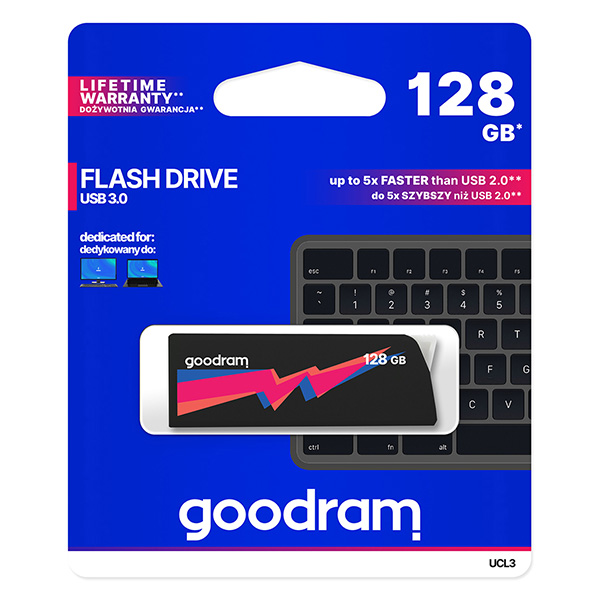 Goodram USB flash disk USB 3.0 3.2 Gen 1 128GB UCL3 czarny UCL3 1280K0R11 USB A z wysuwanym złączem