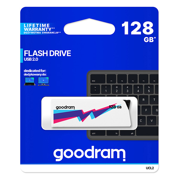 Goodram USB flash disk USB 2.0 128GB UCL2 biały UCL2 1280W0R11 USB A wysuwane złącze