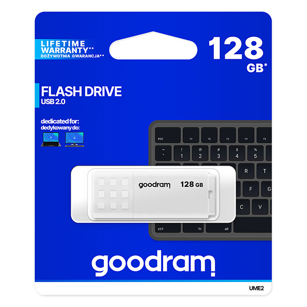 Goodram USB flash disk USB 2.0 128GB UME2 biały UME2 1280W0R11 USB A z osłoną