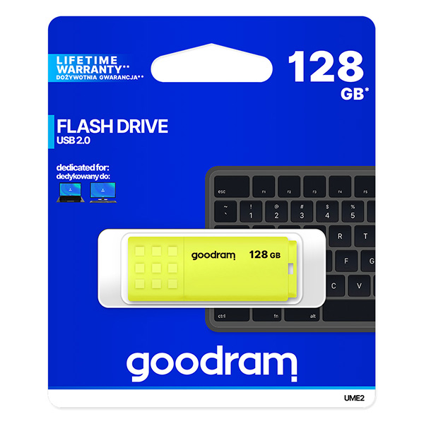 Goodram USB flash disk USB 2.0 128GB UME2 żołty UME2 1280Y0R11 USB A z osłoną