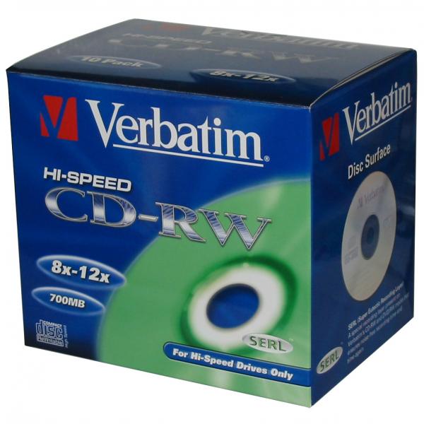 Verbatim CD RW 43148 SERL Scratch Resistant 10 pack 700MB 12x 80min. 12cm bez możliwości nadruku jewel box do archiwizac