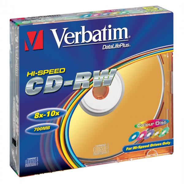 Verbatim CD RW 43167 SERL High Speed Colour 5 pack 700MB 12x 80min. 12cm bez możliwości nadruku slim box do archiwizacji