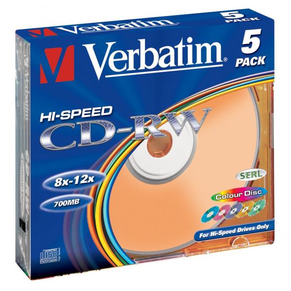 Verbatim CD RW 43167 SERL High Speed Colour 5 pack 700MB 12x 80min. 12cm bez możliwości nadruku slim box do archiwizacji - obrazek 5