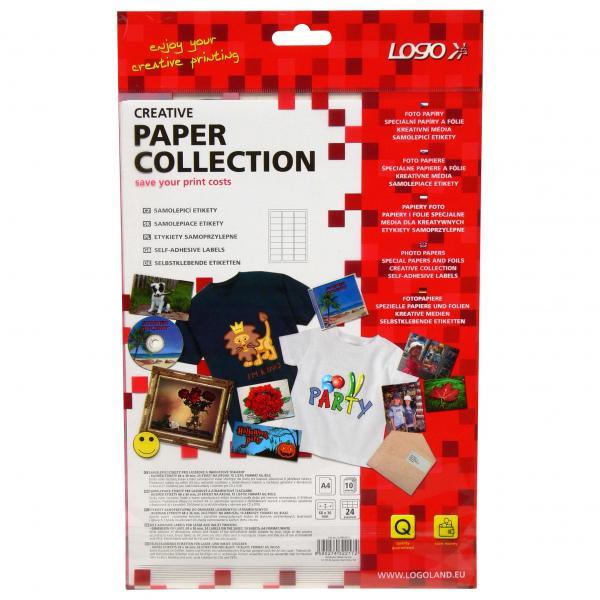 Logo etykiety 68mm x 36mm A4 matowe białe 24 etykiety 140g m2 pakowany po 10 szt. do drukarek atramentowych i laserowych