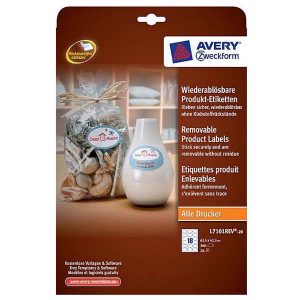 Avery Zweckform etykiety 63.5mm x 42.3mm A4 białe 18 etykiety zdejmowane pakowany po 20 szt. L7101REV 20 do drukarek lasero