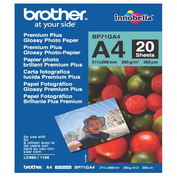 Brother Glossy Photo Paper foto papier połysk biały A4 260 g m2 20 szt. BP71GA4 atrament