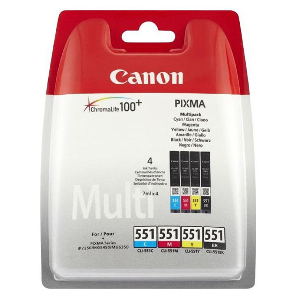 Canon CLI 551 multipack CMYK + PP 201 fotopapier 50x foto papier pojemność 4x7ml typ połysk biały 10x15cm 4x6 Inch 50 szt. 65