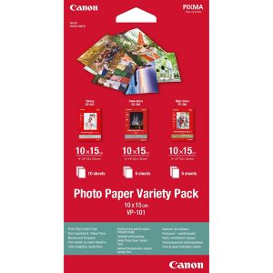 Canon Photo Paper Variety Pack VP 101 foto papier 5x PP201 5x SG201 10x GP501 typ połysk biały 10x15cm 4x6 Inch  20 szt. 0775B