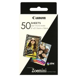 Canon ZINK Photo Paper foto papier bez marginesu typ połysk Zero Ink typ biały 5x76cm 2x3 Inch  50 szt. 3215C002 termo