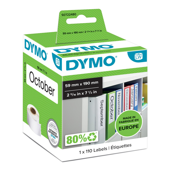 Dymo etykiety papierowe 190mm x 59mm białe na szerokie segregatory 110 szt. 99019 S0722480