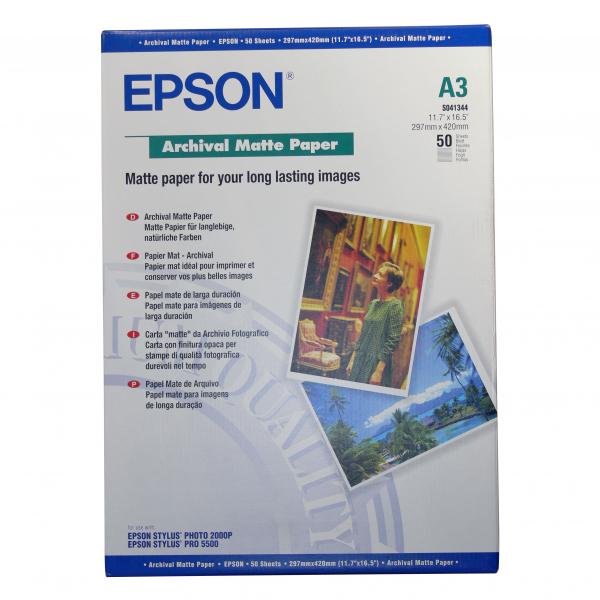 Epson Archival Matte Paper biała 50 szt. szt. C13S041344 do drukarek atramentowych 297x420mm A3 A3 192 g m2