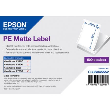 Epson etykiety 203mm x 305mm białe pakowany po 500 szt. C33S045552 do drukarek atramentowych