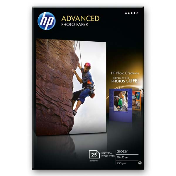 HP Advanced Glossy Photo Pa foto papier bez marginesu typ połysk zaawansowany typ biały 10x15cm 4x6 Inch 250 g m2 25 szt. Q869