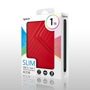 Apacer zewnętrzny dysk twardy AC236 2.5 Inch USB 3.0 3.2 Gen 1 1TB AP1TBAC236R 1 czerwony