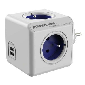 Listwa zasilająca 240V CEE7 widelec POWERCUBE 0.1m ORIGINAL USB niebieska POWERCUBE 4 gniazdka + 2 porty USB