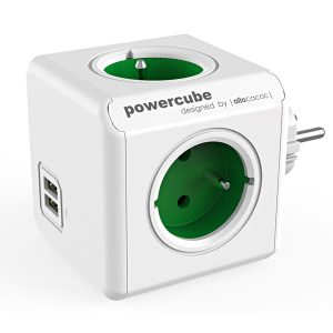 Listwa zasilająca 240V CEE7 widelec POWERCUBE 0.1m ORIGINAL USB zielona POWERCUBE 4 gniazdka + 2 porty USB