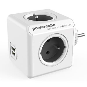 Listwa zasilająca 240V CEE7 widelec POWERCUBE 0.1m ORIGINAL USB szara POWERCUBE 4 gniazdka + 2 porty USB