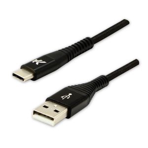 USB kabel 2.0 USB A samec 1m 480 Mb s 5V 3A czarny Logo box oplot nylonowy aluminiowa osłona złącza