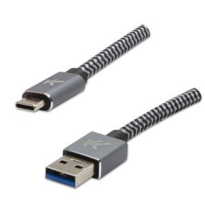 USB kabel 3.2 gen 1 USB A samec 1m 5 Gb s 5V 3A szary Logo box metalowy oplot aluminiowa osłona złącza