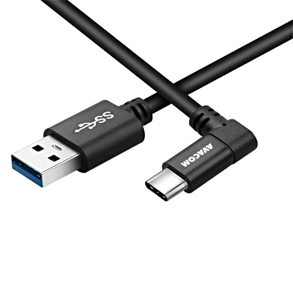 USB kabel 3.1 USB A samec 1.1m okrągły czarny Avacom złącze 90 st