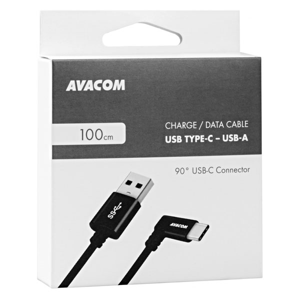 USB kabel 3.1 USB A samec 1.1m okrągły czarny Avacom złącze 90 st - obrazek 2