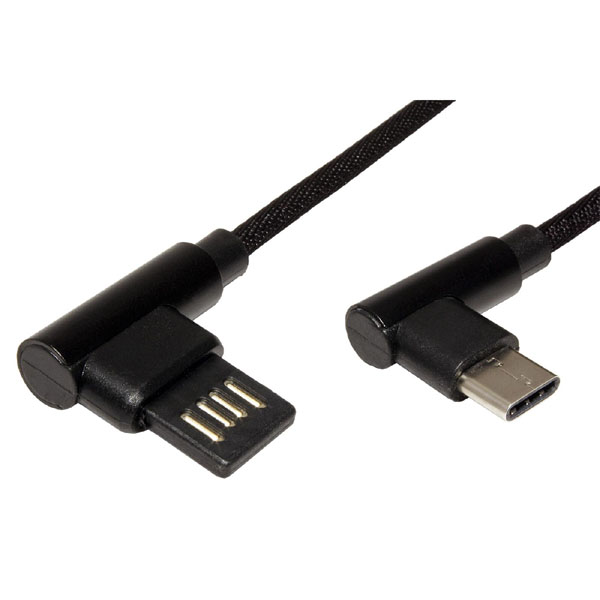 USB kabel 2.0 USB A samec 1.8m okrągły czarny plastic bag konektor 90°,