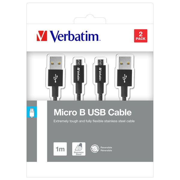 USB kabel 2.0 USB A samec 1m reversible 2 pack czarny Verbatim box 48874 2 szt w opakowaniu 2x 100 cm