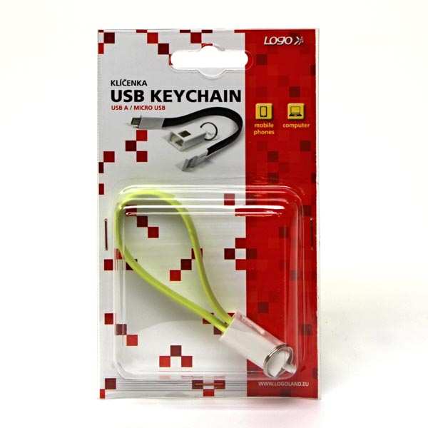 USB kabel 2.0 USB A samec 0.2m jasnozielona Logo blistr breloczek na klucze - obrazek 5