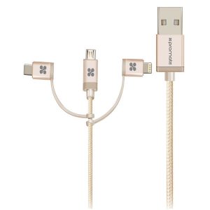 USB kabel 2.0 USB A samec  1.2m okrągły złoty Promate Oplot Trio