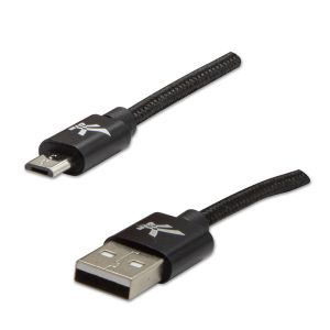 USB kabel 2.0 USB A samec  1m 480 Mb s 5V 2A czarny Logo box oplot nylonowy aluminiowa osłona złącza