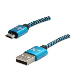 USB kabel 2.0 USB A samec  2m 480 Mb s 5V 1A niebieski Logo box oplot nylonowy aluminiowa osłona złącza