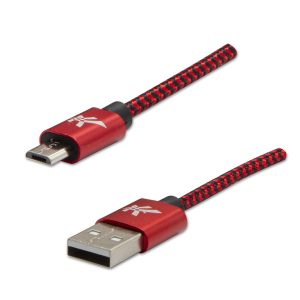 USB kabel 2.0 USB A samec  2m 480 Mb s 5V 1A czerwony Logo box oplot nylonowy aluminiowa osłona złącza