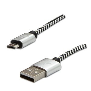 USB kabel 2.0 USB A samec  2m 480 Mb s 5V 1A srebrny Logo box oplot nylonowy aluminiowa osłona złącza