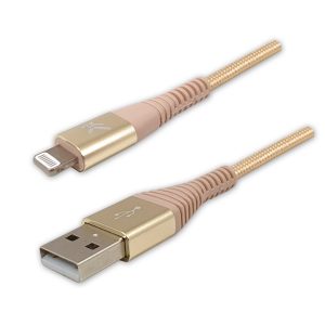 USB kabel 2.0 USB A samec  Apple Lightning M 1m MFi certifikat 5V 24A złoty Logo box oplot nylonowy aluminiowa osłona