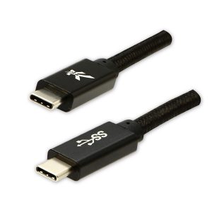 USB kabel 3.2 gen 1 USB C samec  1m 5 Gb s 5V 3A czarny Logo box oplot nylonowy aluminiowa osłona złącza