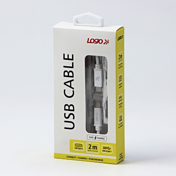 USB kabel 3.2 gen 1 USB C samec 2m 5 Gb s 5V 3A biały Logo box oplot nylonowy aluminiowa osłona złącza - obrazek 3