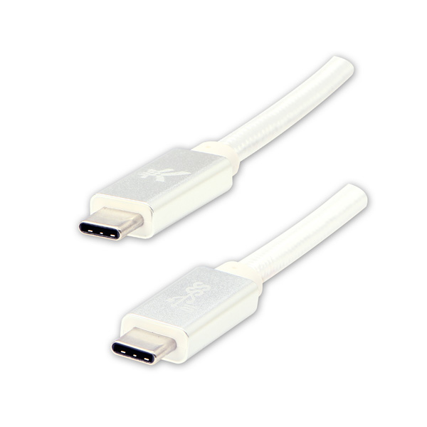 USB kabel 3.2 gen 2 USB C samec 1m Power Delivery 100W 10 Gb s 20V 5A biały Logo box oplot nylonowy aluminiowa osłona
