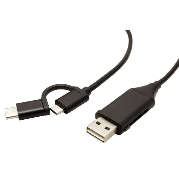 USB kabel 2.0 USB A samice+M 1m okrągły czarny plastic bag z redukcją do USB C OTG - obrazek 2