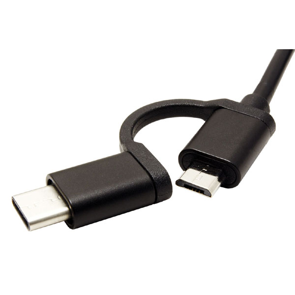 USB kabel 2.0 USB A samice+M 1m okrągły czarny plastic bag z redukcją do USB C OTG - obrazek 4