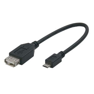 USB kabel 2.0 microUSB samec  USB A F 0.2m OTG czarny Logo