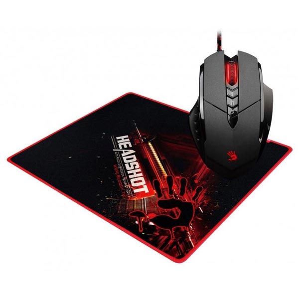 A4Tech Mysz BLOODY XGLIDE V7M71 3200DPI optyczna 8kl. przewodowa USB czarna z podkładką gamingową LAGLESS SHOTING CORE 2