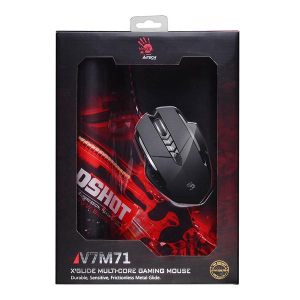 A4Tech Mysz BLOODY XGLIDE V7M71 3200DPI optyczna 8kl. przewodowa USB czarna z podkładką gamingową LAGLESS SHOTING CORE 2 - obrazek 3